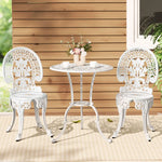 Gardeon 3PC Patio Furniture Outdoor Bistro Set Dining Chairs Aluminium White - Furniture > Outdoor > Outdoor Chairs