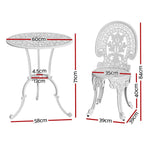 Gardeon 3PC Patio Furniture Outdoor Bistro Set Dining Chairs Aluminium White - Furniture > Outdoor > Outdoor Chairs