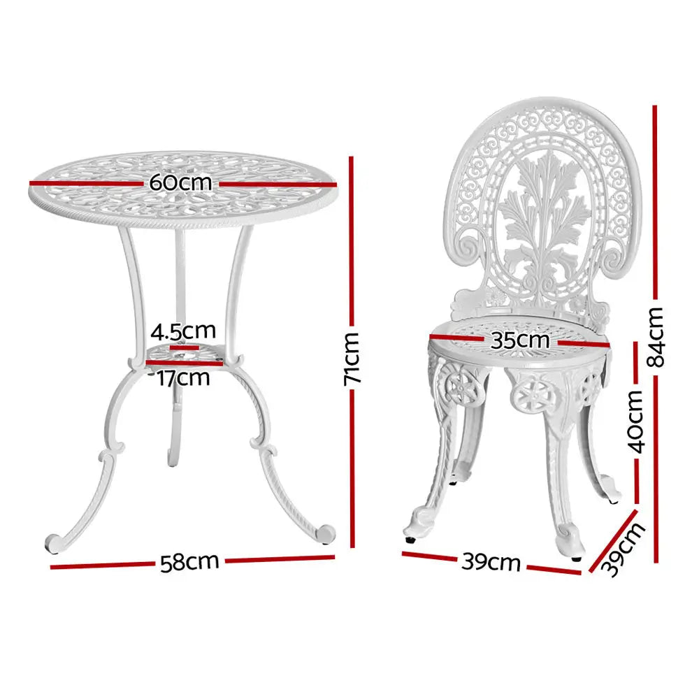 Gardeon 3PC Patio Furniture Outdoor Bistro Set Dining Chairs Aluminium White - Furniture > Outdoor > Outdoor Chairs