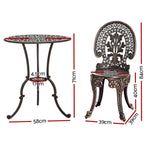 Gardeon 3PC Patio Furniture Outdoor Bistro Set Dining Chairs Aluminium Bronze - Furniture > Outdoor