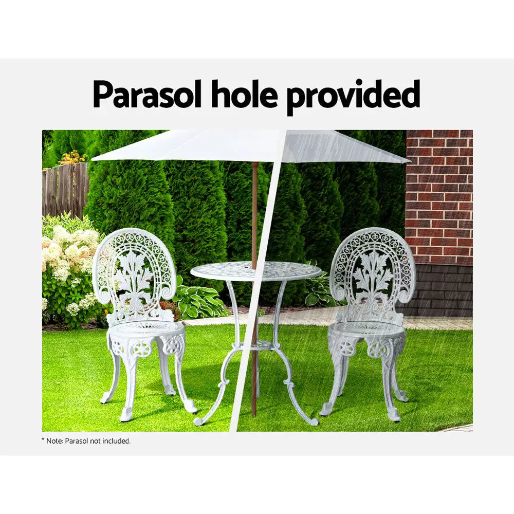 Gardeon 3PC Patio Furniture Outdoor Bistro Set Dining Chairs Aluminium White - Furniture > Outdoor > Outdoor Chairs