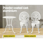 Gardeon 3PC Patio Furniture Outdoor Bistro Set Dining Chairs Aluminium White - Furniture > Outdoor > Outdoor Chairs