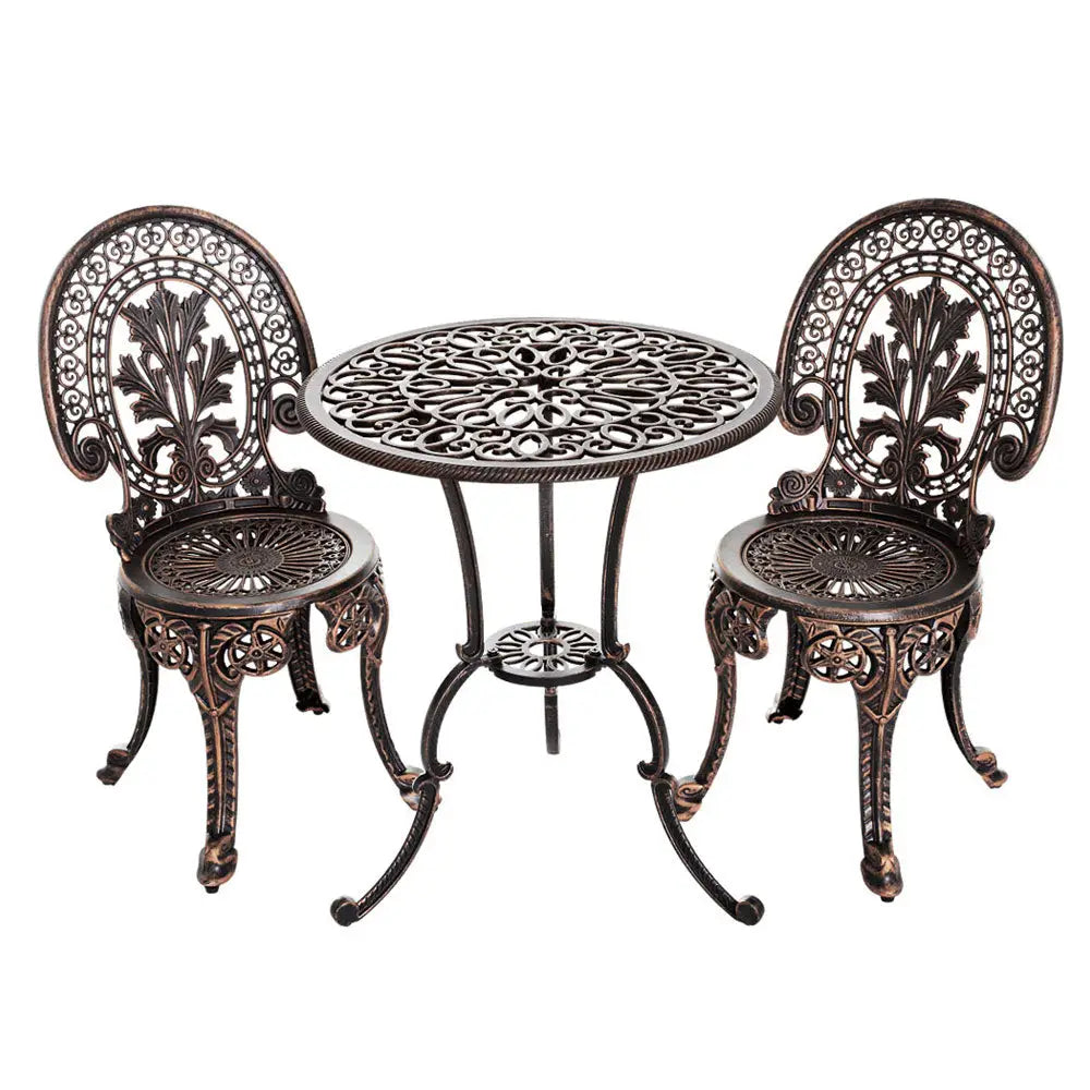 Gardeon 3PC Patio Furniture Outdoor Bistro Set Dining Chairs Aluminium Bronze - Furniture > Outdoor