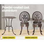 Gardeon 3PC Patio Furniture Outdoor Bistro Set Dining Chairs Aluminium Bronze - Furniture > Outdoor