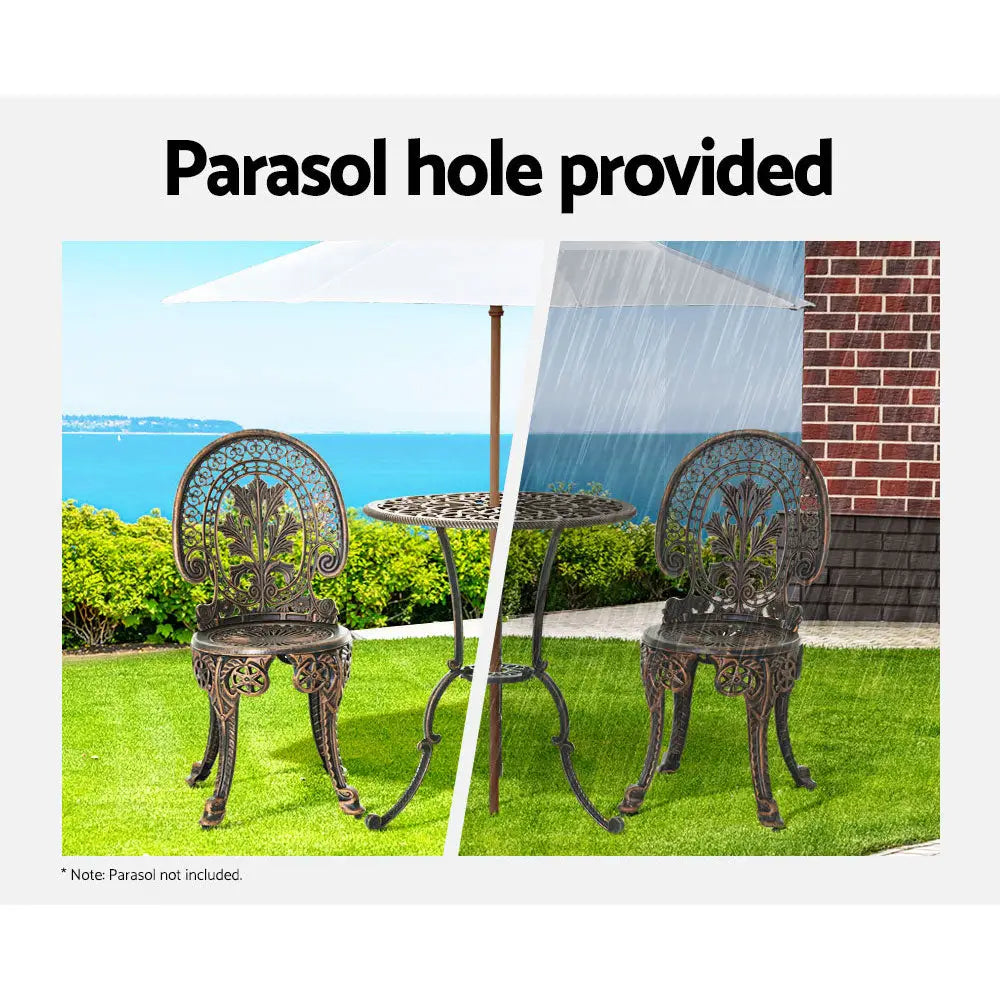 Gardeon 3PC Patio Furniture Outdoor Bistro Set Dining Chairs Aluminium Bronze - Furniture > Outdoor