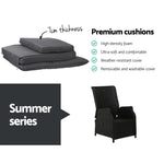 Gardeon 3PC Recliner Chairs Table Sun lounge Outdoor Furniture Wicker Adjustable Black - Furniture > Outdoor