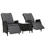 Gardeon 3PC Recliner Chairs Table Sun lounge Outdoor Furniture Wicker Adjustable Black - Furniture > Outdoor