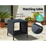 Gardeon 3PC Recliner Chairs Table Sun lounge Wicker Outdoor Furniture Adjustable Black - Furniture > Outdoor