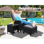 Gardeon 3PC Recliner Chairs Table Sun lounge Wicker Outdoor Furniture Adjustable Black - Furniture > Outdoor