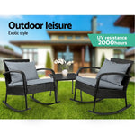 Gardeon 3PC Rocking Chair Table Wicker Outdoor Furniture Patio Bistro Set Black - Furniture > Outdoor
