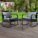 Gardeon 3PC Rocking Chair Table Wicker Outdoor Furniture Patio Bistro Set Black - Furniture > Outdoor