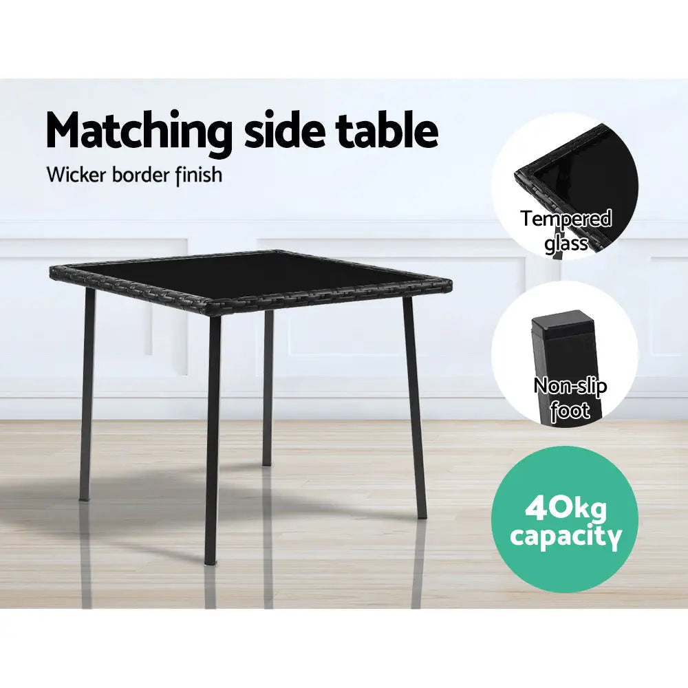 Gardeon 3PC Rocking Chair Table Wicker Outdoor Furniture Patio Bistro Set Black - Furniture > Outdoor