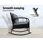 Gardeon 3PC Rocking Chair Table Wicker Outdoor Furniture Patio Bistro Set Black - Furniture > Outdoor