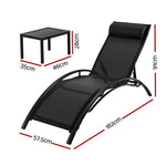 Gardeon 3PC Sun Lounge Outdoor Lounger Steel Table Chairs Patio Furniture Garden - Furniture > Outdoor