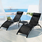 Gardeon 3PC Sun Lounge Outdoor Lounger Steel Table Chairs Patio Furniture Garden - Furniture > Outdoor