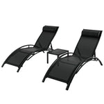 Gardeon 3PC Sun Lounge Outdoor Lounger Steel Table Chairs Patio Furniture Garden - Furniture > Outdoor