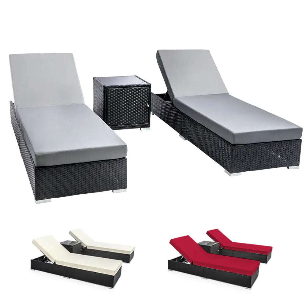 Gardeon 3PC Sun Lounge Wicker Lounger Outdoor Furniture Day Bed Rattan Garden - Furniture > Outdoor