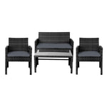 Gardeon 4 PCS Outdoor Sofa Set Rattan Chair Table Setting Garden Furniture Black - Furniture > Outdoor