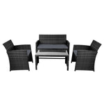 Gardeon 4 PCS Outdoor Sofa Set Rattan Chair Table Setting Garden Furniture Black - Furniture > Outdoor