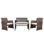 Gardeon 4 PCS Outdoor Sofa Set Rattan Chair Table Setting Garden Furniture Grey - Furniture > Outdoor