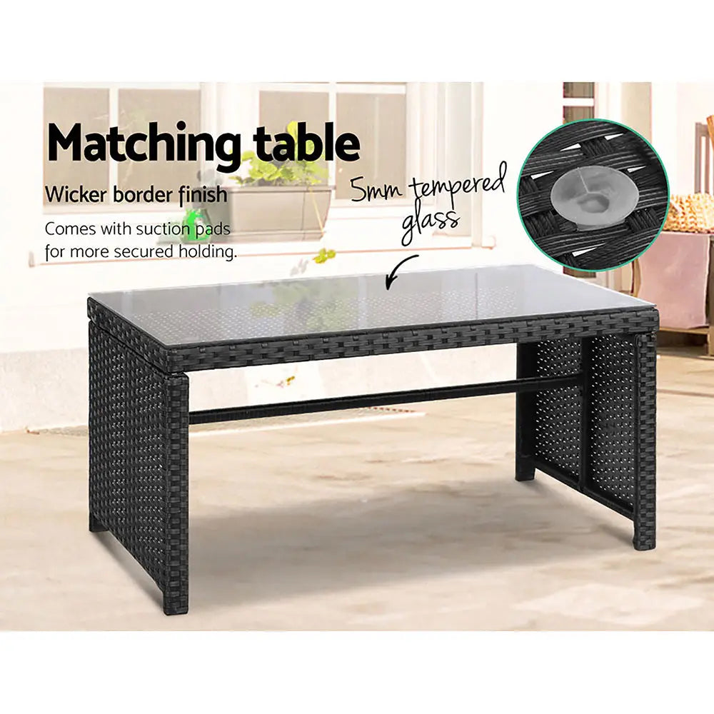 Gardeon 4 PCS Outdoor Sofa Set Rattan Chair Table Setting Garden Furniture Black - Furniture > Outdoor