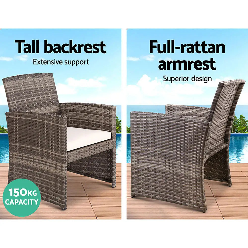 Gardeon 4 PCS Outdoor Sofa Set Rattan Chair Table Setting Garden Furniture Grey - Furniture > Outdoor