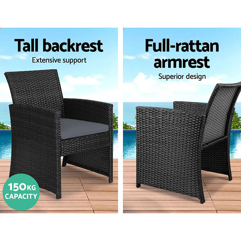 Gardeon 4 PCS Outdoor Sofa Set Rattan Chair Table Setting Garden Furniture Black - Furniture > Outdoor