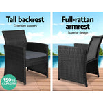 Gardeon 4 PCS Outdoor Sofa Set Rattan Chair Table Setting Garden Furniture Black - Furniture > Outdoor