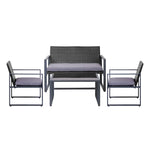 Gardeon 4 PCS Outdoor Sofa Set Rattan Furniture Glass Top Table Chairs Black - Furniture > Outdoor