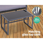 Gardeon 4 PCS Outdoor Sofa Set Rattan Furniture Glass Top Table Chairs Black - Furniture > Outdoor