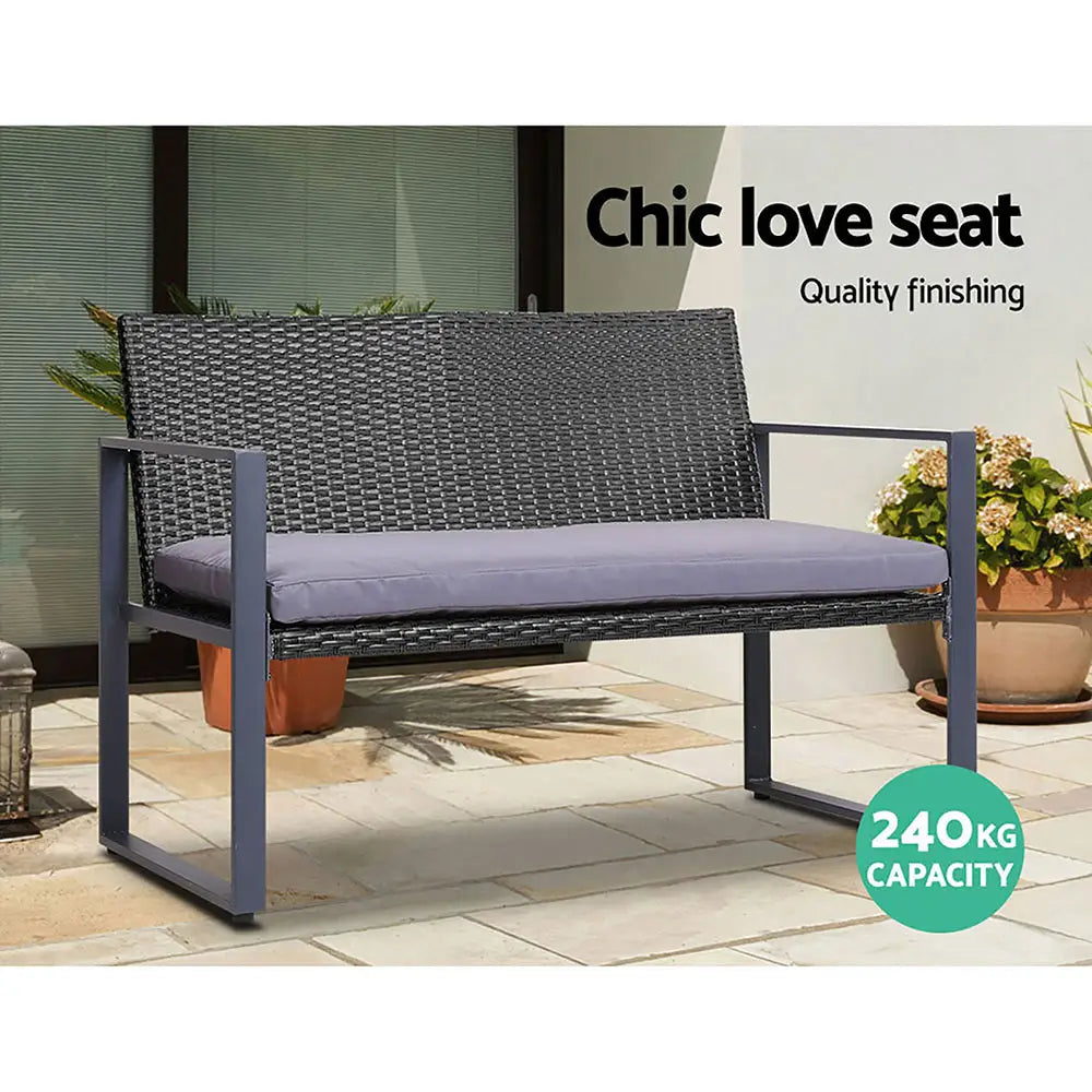Gardeon 4 PCS Outdoor Sofa Set Rattan Furniture with Storage Cover Chairs Black - Furniture > Outdoor > Outdoor Chairs