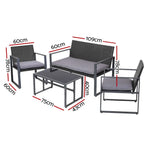 Gardeon 4 PCS Outdoor Sofa Set Rattan Furniture with Storage Cover Chairs Black - Furniture > Outdoor > Outdoor Chairs