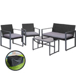 Gardeon 4 PCS Outdoor Sofa Set Rattan Furniture with Storage Cover Chairs Black - Furniture > Outdoor > Outdoor Chairs