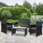 Gardeon 4 PCS Outdoor Sofa Set with Storage Cover Rattan Chair Furniture Black - Furniture > Outdoor > Outdoor Chairs