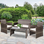 Gardeon 4 PCS Outdoor Sofa Set with Storage Cover Rattan Chair Furniture Grey - Furniture > Outdoor > Outdoor Chairs