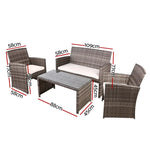 Gardeon 4 PCS Outdoor Sofa Set with Storage Cover Rattan Chair Furniture Grey - Furniture > Outdoor > Outdoor Chairs