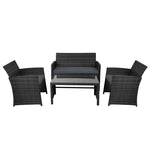 Gardeon 4 PCS Outdoor Sofa Set with Storage Cover Rattan Chair Furniture Black - Furniture > Outdoor > Outdoor Chairs