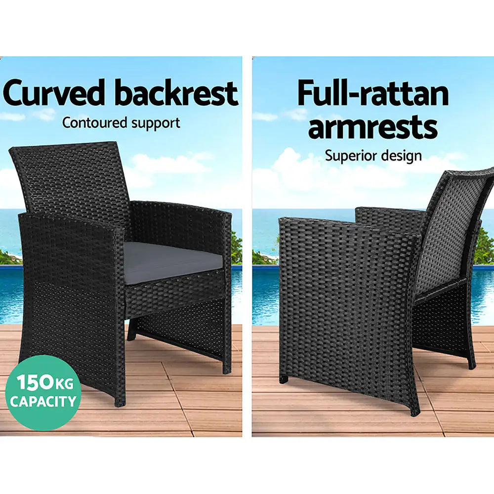 Gardeon 4 PCS Outdoor Sofa Set with Storage Cover Rattan Chair Furniture Black - Furniture > Outdoor > Outdoor Chairs