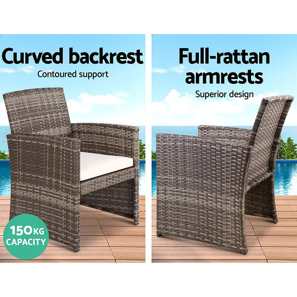 Gardeon 4 PCS Outdoor Sofa Set with Storage Cover Rattan Chair Furniture Grey - Furniture > Outdoor > Outdoor Chairs