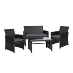 Gardeon 4 PCS Outdoor Sofa Set with Storage Cover Rattan Chair Furniture Black - Furniture > Outdoor > Outdoor Chairs