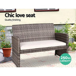 Gardeon 4 PCS Outdoor Sofa Set with Storage Cover Rattan Chair Furniture Grey - Furniture > Outdoor > Outdoor Chairs