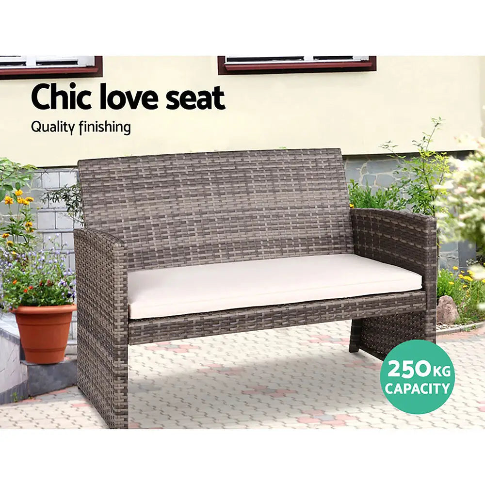 Gardeon 4 PCS Outdoor Sofa Set with Storage Cover Rattan Chair Furniture Grey - Furniture > Outdoor > Outdoor Chairs