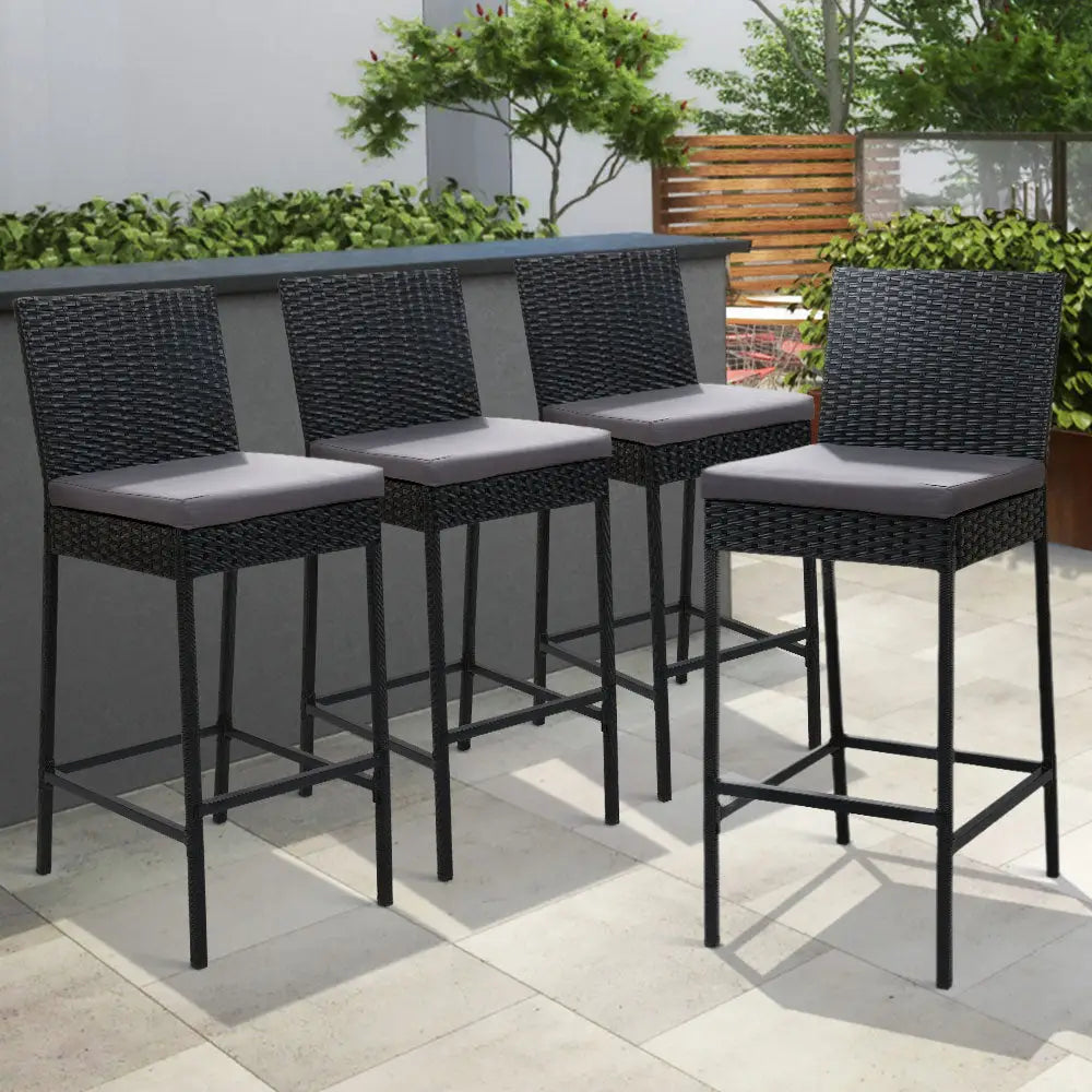 Gardeon 4-Piece Outdoor Bar Stools Dining Chair Bar Stools Rattan Furniture - Furniture > Outdoor