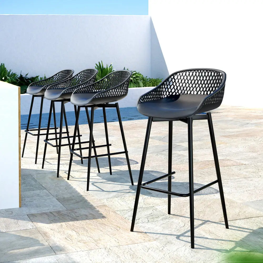 Gardeon 4-Piece Outdoor Bar Stools Plastic Metal Dining Chair Balcony - Furniture > Outdoor