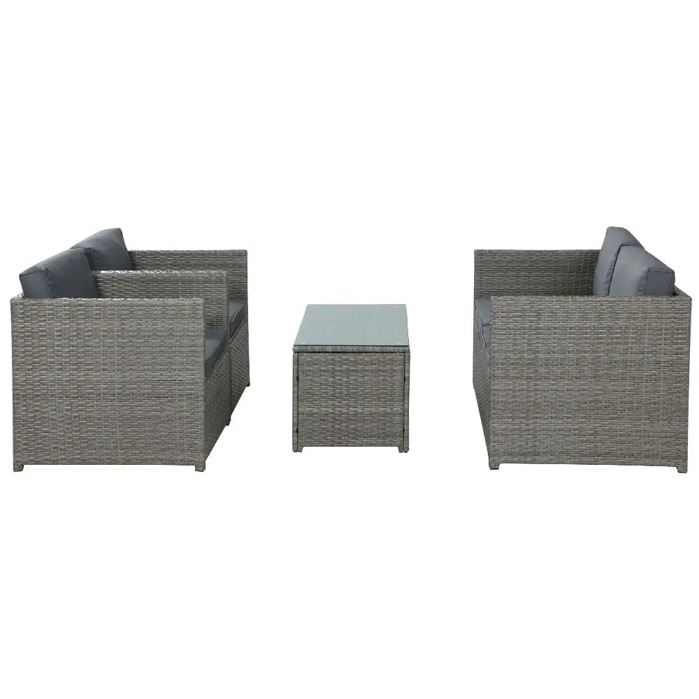 Gardeon 4-Piece Outdoor Sofa Set Wicker Couch Lounge Setting Grey - Furniture > Outdoor