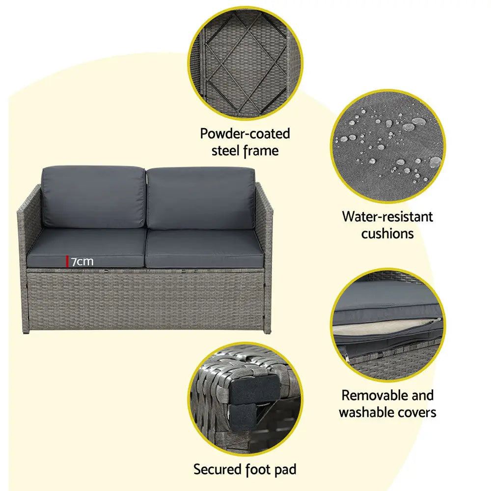 Gardeon 4-Piece Outdoor Sofa Set Wicker Couch Lounge Setting Grey - Furniture > Outdoor