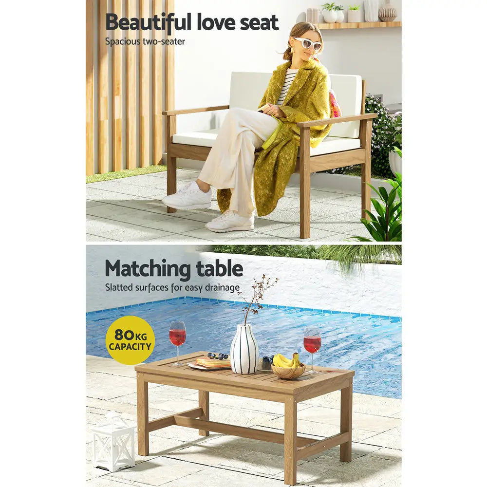 Gardeon 4-Piece Outdoor Sofa Set Wooden Couch Lounge Setting - Furniture > Outdoor