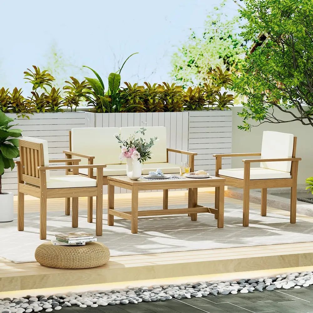 Gardeon 4-Piece Outdoor Sofa Set Wooden Couch Lounge Setting - Furniture > Outdoor