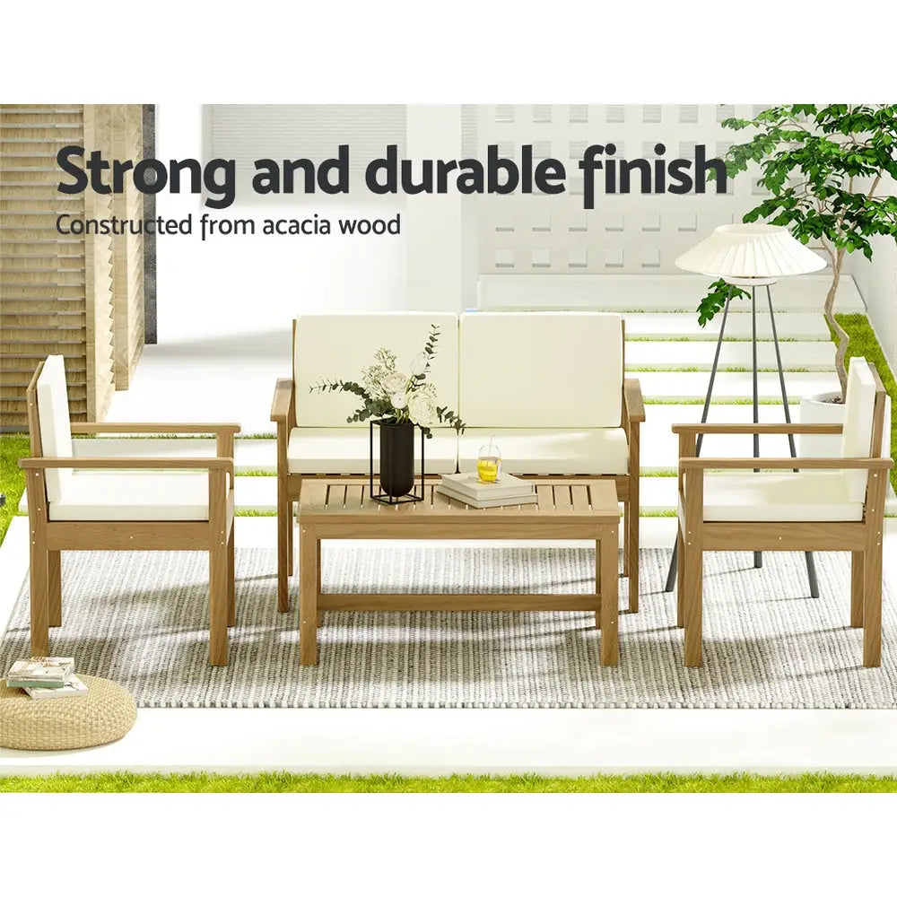 Gardeon 4-Piece Outdoor Sofa Set Wooden Couch Lounge Setting - Furniture > Outdoor