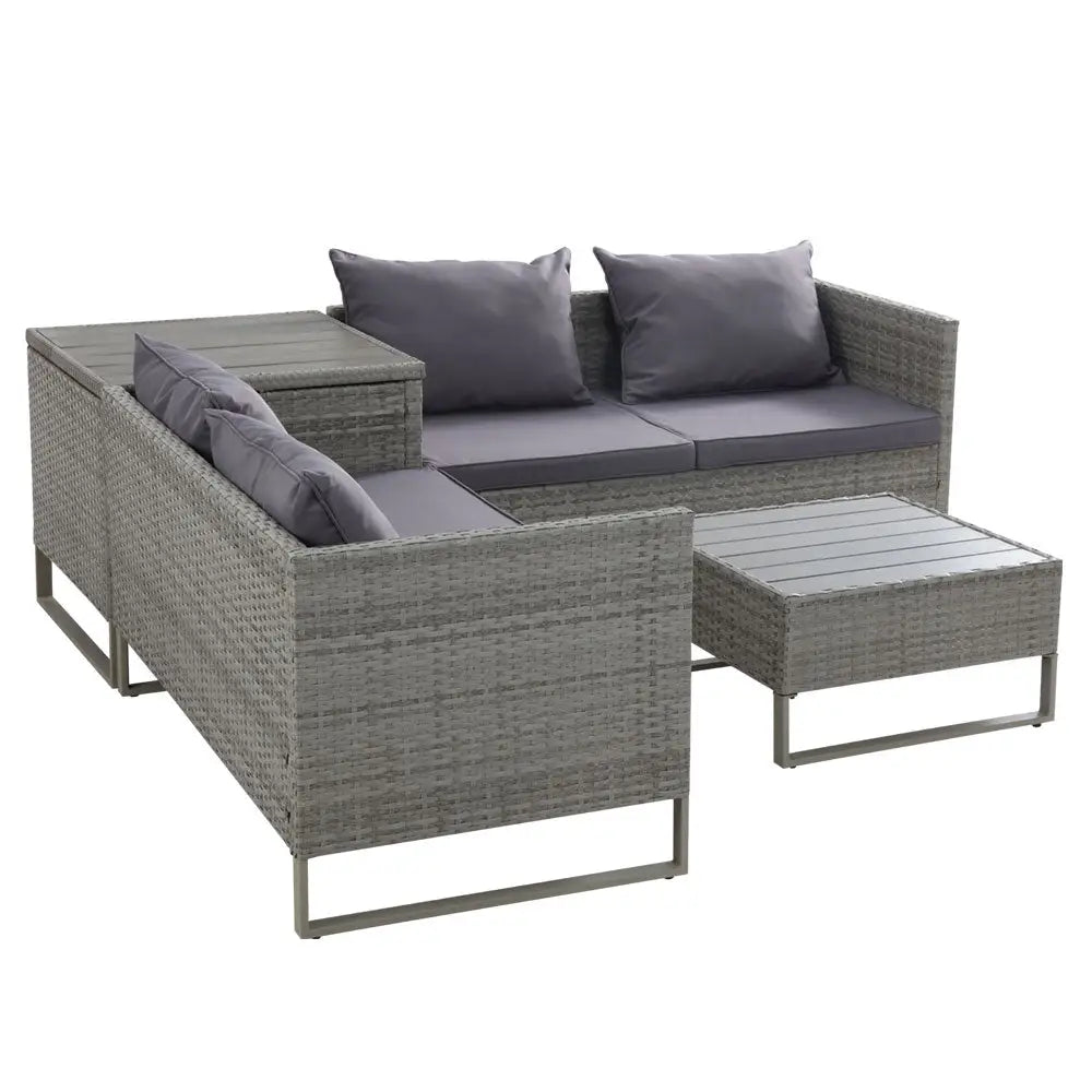 Gardeon 4-Seater Outdoor Sofa Furniture Lounge Set Wicker Setting Grey - Furniture > Outdoor